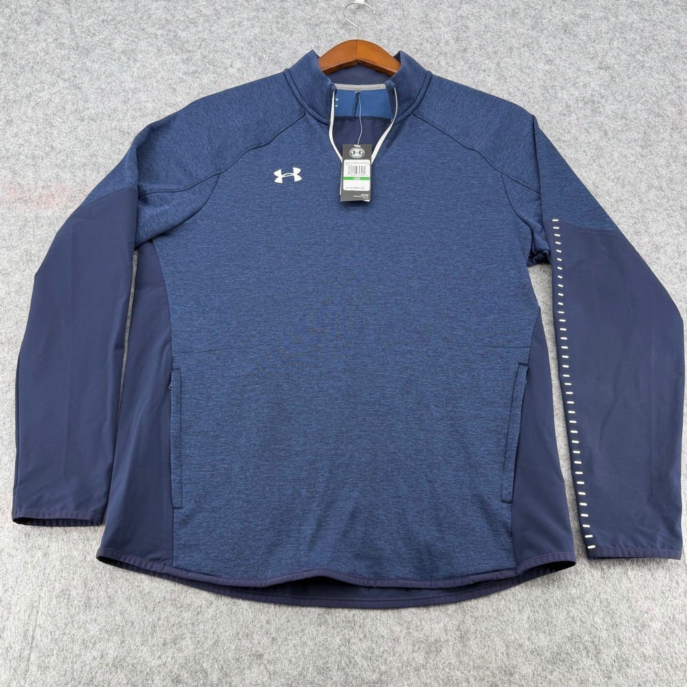 Under Armour Mens ColdGear 1/4 Zip Pullover Navy Blue Heather 1327205 Large NWT